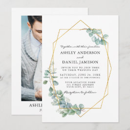 Invitation Mariage photo Eucalyptus Green Gold Frame