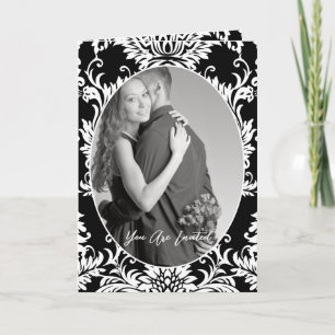 Invitation Mariage Photo Fleurale Noir & Blanc Bi-pliage