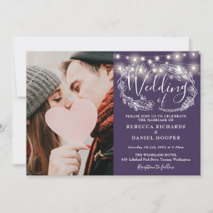 Invitation Mariage photo floral à cordes violettes
