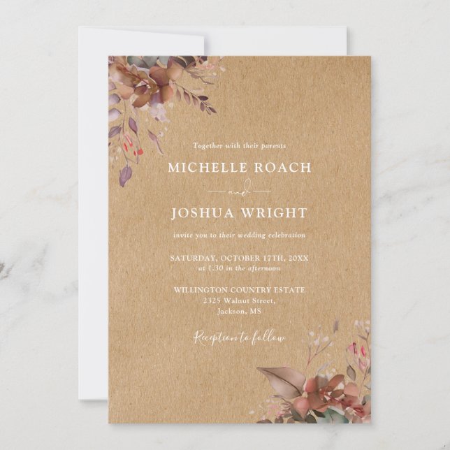 Invitation Mariage Photo Floral Automne Rustique (Devant)