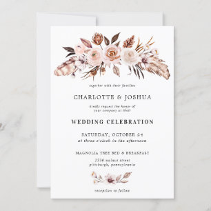 Invitation Mariage photo floral de Boho de couleur terre rust