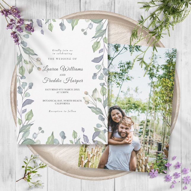Invitation Mariage photo floral Lilac Watercolor (Lilac Watercolor Floral Photo Wedding Invitation)