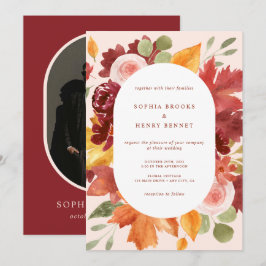 Invitation Mariage Photo Floral Rustique Bourgogne Bohème