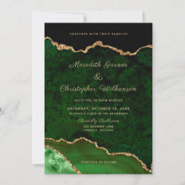 Invitation Mariage photo Gold Emerald Green Geode Agate