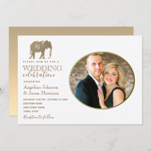 Invitation Mariage photo Gold Monogram