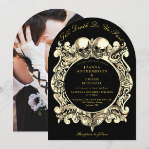Invitation Mariage Photo Gothique Noir Et Or Jusqu'à La Mort