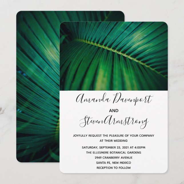 Invitation Mariage photo Green Leaf Palm Frond (Devant / Derrière)