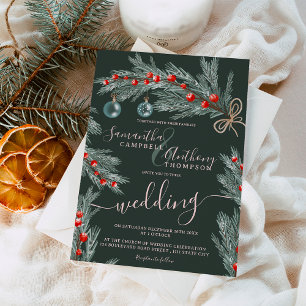 Invitation Mariage photo hiver de Noël de pin vert