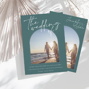 Invitation Mariage photo initial Emerald Green Arch