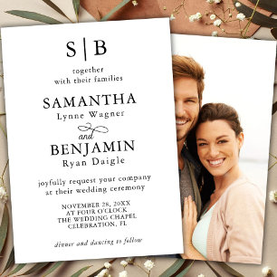 Invitation Mariage photo initiale monogramme classique
