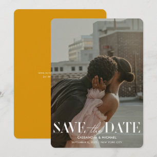 Invitation Mariage photo Jaune d'or moderne Date de sauvegard