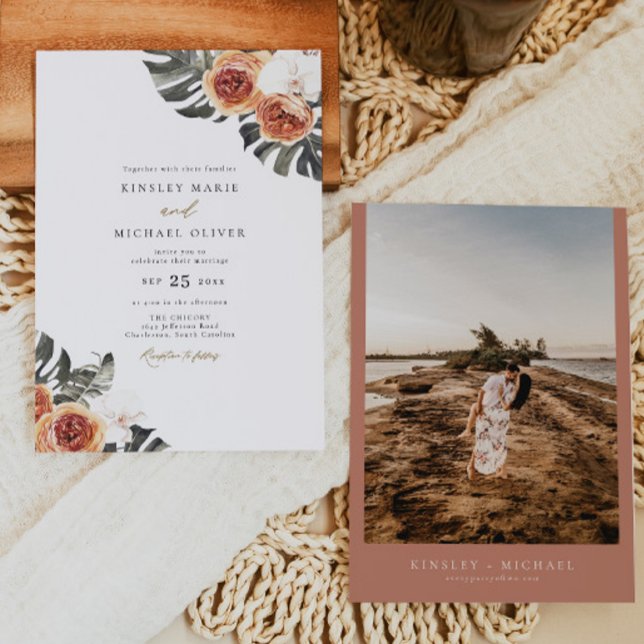 Invitation Mariage photo KINSLEY Tropical Boho Terracotta (Créateur téléchargé)