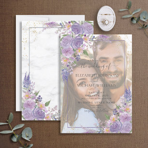 Invitation Mariage photo Lavender Lilac Gold Vellum Overlay