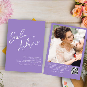 Invitation Mariage photo Lavender Minimal Script QR Code