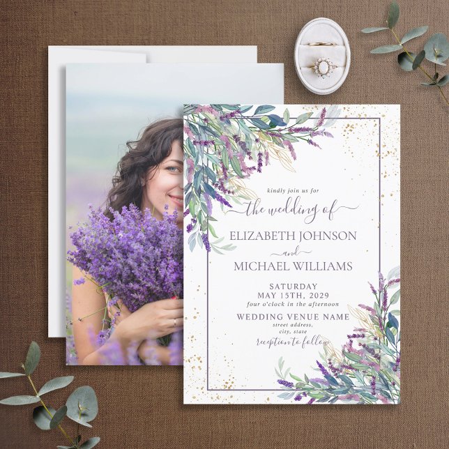 Invitation Mariage photo Lavender Purple Gold (Créateur téléchargé)