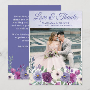 Invitation Mariage Photo Love and Thanks Card Purple Fuchsia