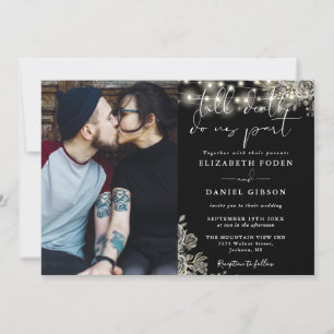 Invitation Mariage photo lumières florales noires et blanches
