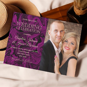 Invitation Mariage photo luxe pourpre et or