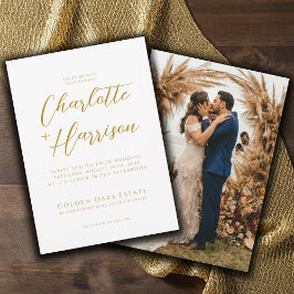 Invitation Mariage photo manuscrit moderne Gold Script