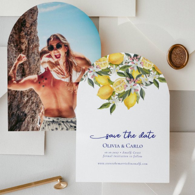 Invitation Mariage photo méditerranéen chic Sauvez la date (Créateur téléchargé)