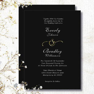Invitation Mariage photo minimal Black White Gold QR Code