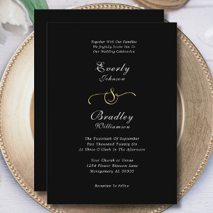 Invitation Mariage photo minimal Black White Gold QR Code