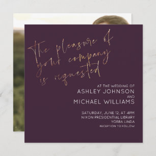 Invitation Mariage photo minimal Plum Gold Script