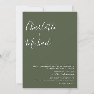 Invitation Mariage photo minimaliste de script vert olive