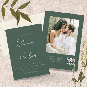 Invitation Mariage photo minimaliste Hunter Green QR Code