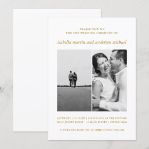 Invitation Mariage photo minimaliste moderne Gold Color Two