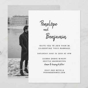 Invitation Mariage photo minimaliste moderne noir et blanc