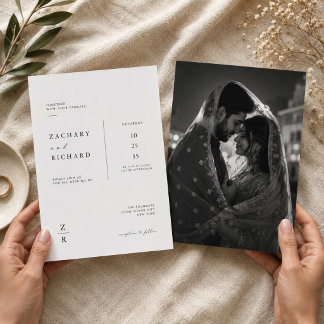 Invitation Mariage photo minimaliste moderne noir et blanc
