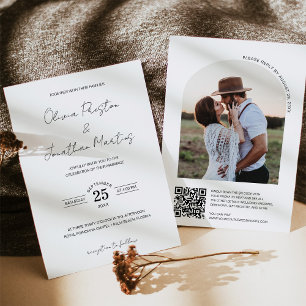 Invitation Mariage photo minimaliste simple QR Code Arch Fram
