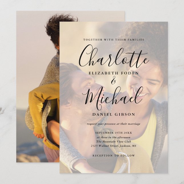 Invitation Mariage photo Modern Signature Script 2 (Devant / Derrière)