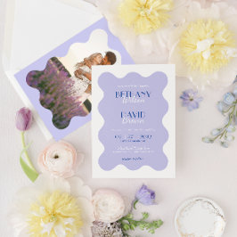 Invitation Mariage photo moderne Blue Lavender Wave Scallop