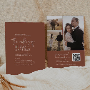 Invitation Mariage photo moderne chic en terre cuite rouille 