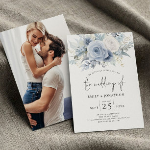 Invitation Mariage photo moderne Dusty Blue Florals
