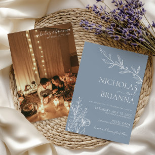 Invitation Mariage photo moderne Dusty Blue Minimalist