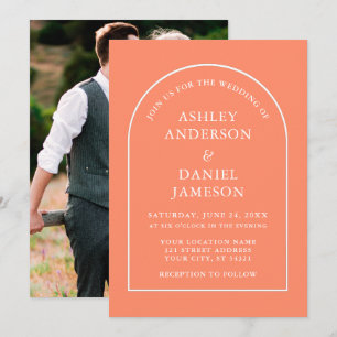 Invitation Mariage photo moderne élégant Arch Coral
