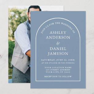 Invitation Mariage photo moderne élégant Arch Dusty Blue
