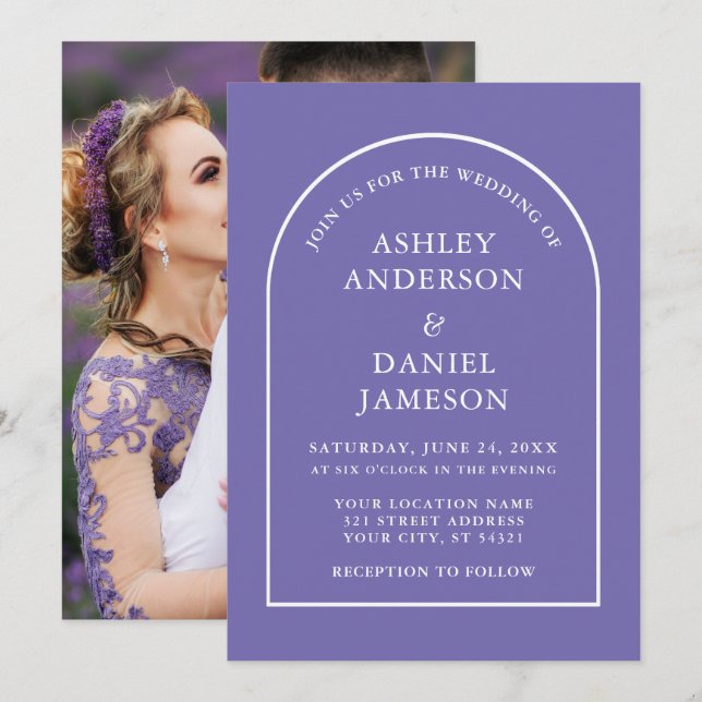 Invitation Mariage photo moderne élégant Arch Periwinkle (Devant / Derrière)