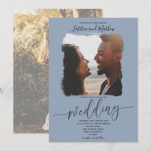 Invitation Mariage photo moderne Elegant Dusty Blue