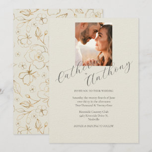 Invitation Mariage photo moderne Elegant Gold Floral