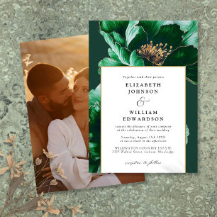 Invitation Mariage photo moderne Emerald Green et Gold Floral