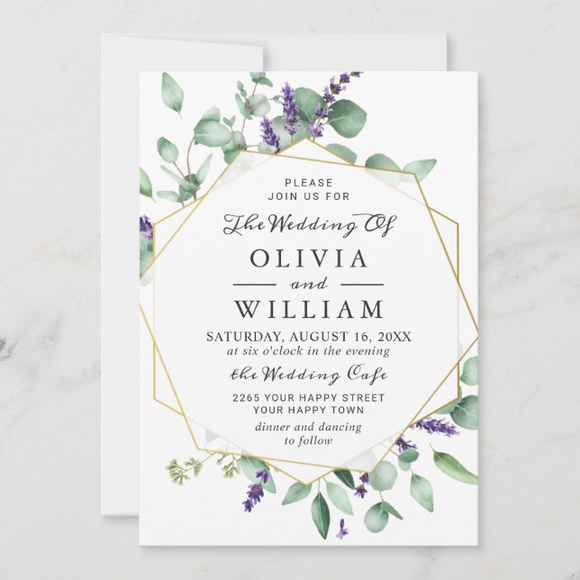 Invitation Mariage PHOTO moderne Eucalyptus Lavender Foliing (Devant)