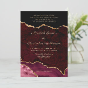 Invitation Mariage photo moderne Gold Burgundy Agate