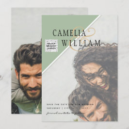 Invitation Mariage PHOTO moderne Inviter QR CODE Rsvp Green