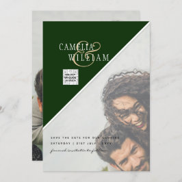 Invitation Mariage PHOTO moderne Inviter QR CODE Rsvp Green