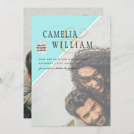 Invitation Mariage PHOTO moderne Inviter QR CODE RSVP TURQUOI