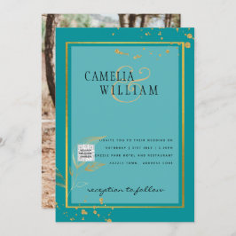 Invitation Mariage PHOTO moderne Inviter QR CODE RSVP TURQUOI